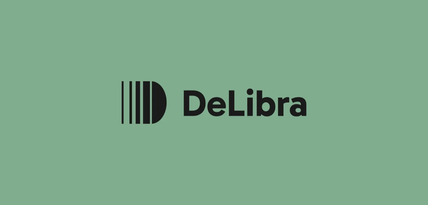 Logotipo do DeLibra em preto sobre fundo verde: um D formado por barras verticais ao lado do nome