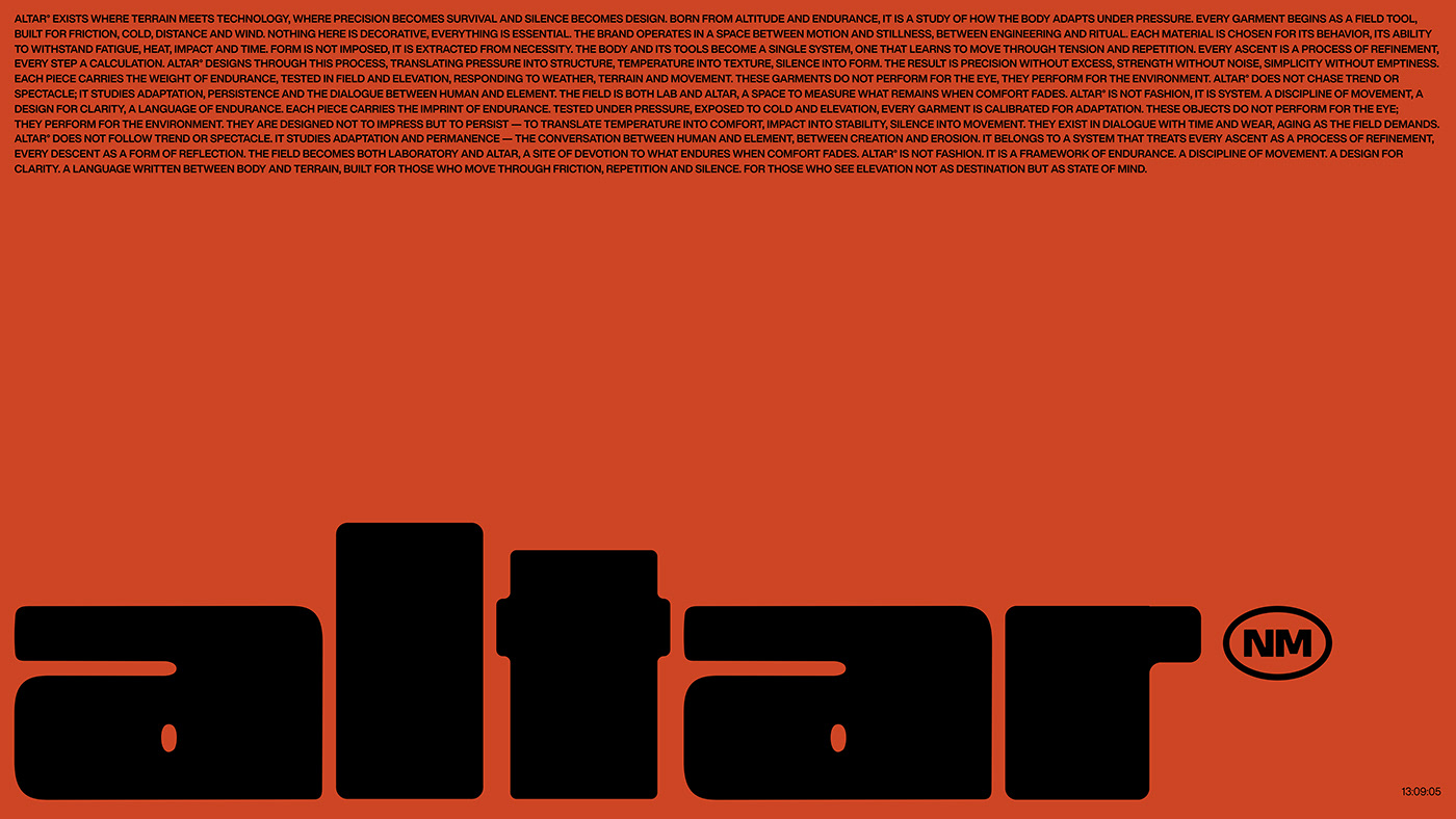 Wordmark altar em letras pretas pesadas sobre fundo laranja queimado