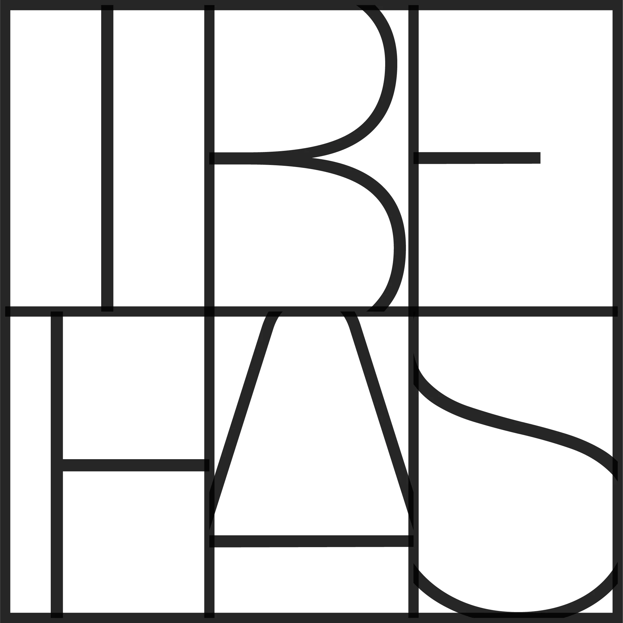 Versão quadrada da marca do Ibehas, com as letras distribuídas em duas linhas dentro de uma moldura de grade